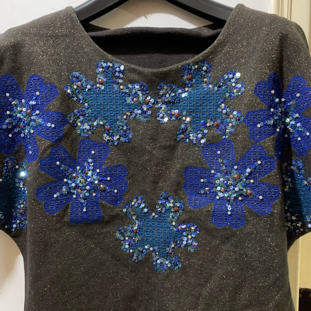 Embroidered glittery short crop top